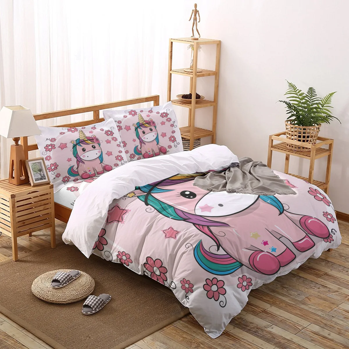 Модный стильный комплект постельного белья с единорогом и цветами милый розовый красивый пододеяльник