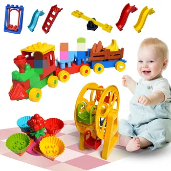 

train Park Large Building Blocks Ferris Wheel Slide Assemble Brick Toys Brinquedos Compatible All Brands Big block trein
