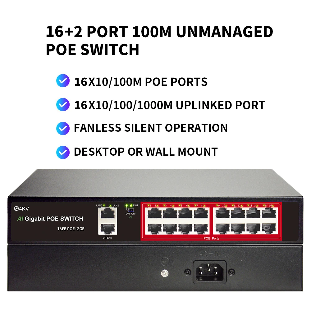 POE-коммутатор с 10 портами 48 В стандартный IEEE 802 3 af/at RJ45 ethernet-коммутатор 10/100 Мбит/с