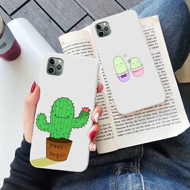 

Cute plant cortoon cactus Phone Case Candy Color for iPhone 6 7 8 11 12 s mini pro X XS XR MAX Plus