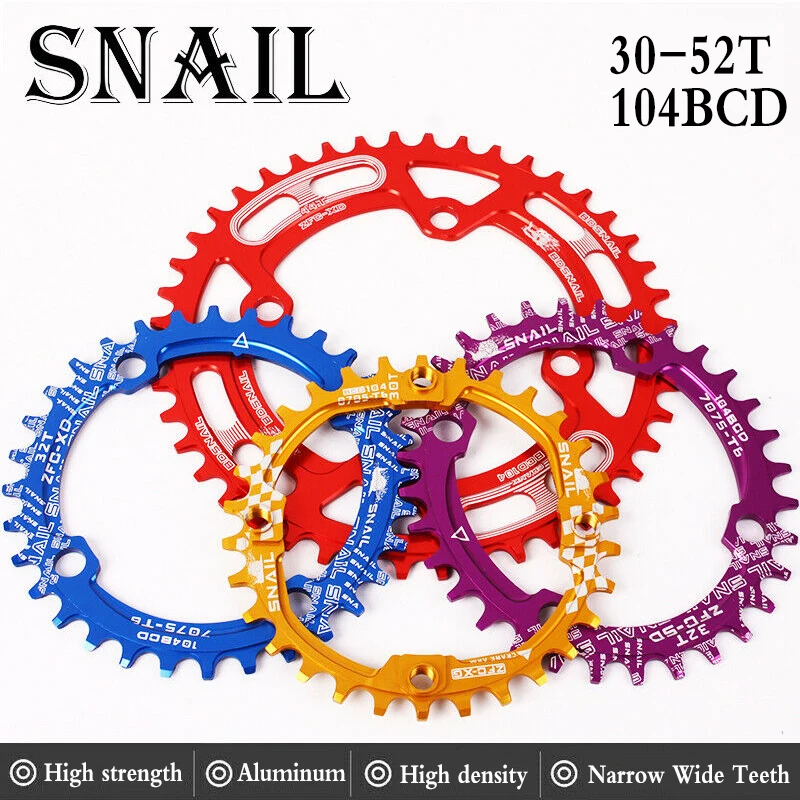 

SNAIL MTB Crankset 104BCD Narrow Wide Chainring Round 30t 32t 34t 36t 38t 40t 42t 44t 46t 48t 50t 52t Chain Wheel Bicycle Parts