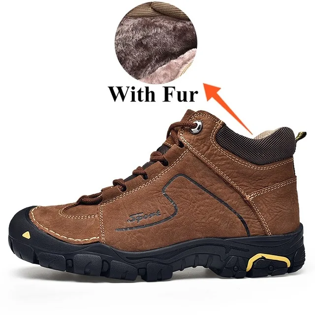 Fur dark brown Популярные зимние ботинки; мужская обувь, сохраняющая тепло; высококачественные мужские ботинки; ботильоны; модная удобная Уличная обувь - Цвет: Fur dark brown