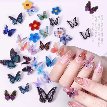 

3D Colorful Butterfly Daisy Flower Heat Shrink Sheet Handmade Acrylic Mini Butterfly Fairy Nail Art Decorations DIY Accessories