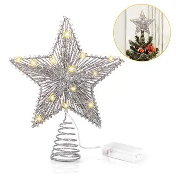 

20 X 24 Cm Christmas Tree Topper Star With String Lights For Christmas Home Party Decoration Five-Pointed Star (Silver)