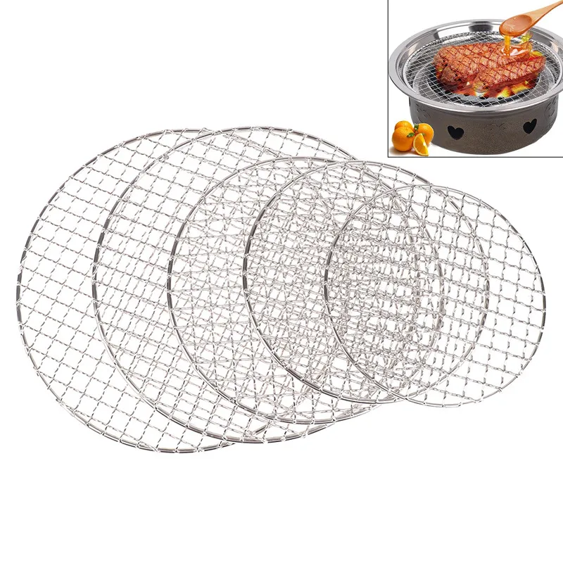 Non-Stick BBQ Mat Grid 304 Stainless Steel Round BBQ Grill Mesh Home Roast Nets Bacon Grill Tool Iron Nets Barbecue Accessories