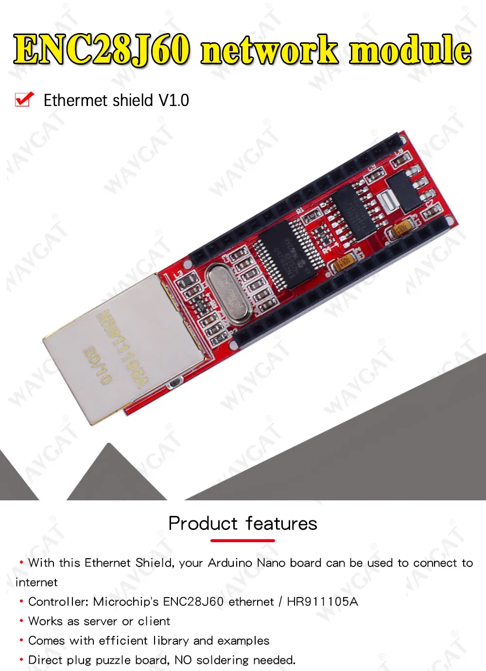 ENC28J60 Escudo Ethernet, V1.0 para Arduino, Nano