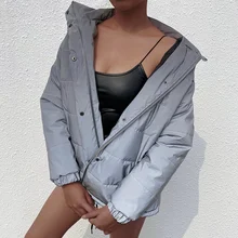 

New Style Fashion Reflective Long Thick Women's Cotton-padded Clothes Solid Color Zipper Cotton-padded Jacket Women's Thick Coat