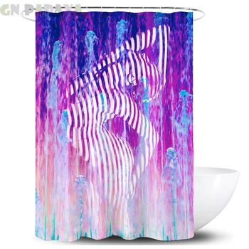 

Psychedelic sexy lady Curtains Waterproof Polyester rainbow geometric deconstruction hippy art Shower Curtains Screen with Hooks