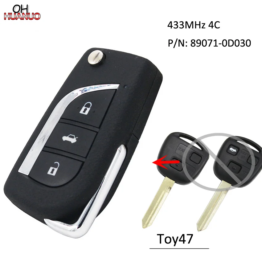

Upgraded Remote Key Fob 433MHZ 4C Chip for Toyota Yaris Avensis Corolla P/N:89071-0D030 TOY47 Blade