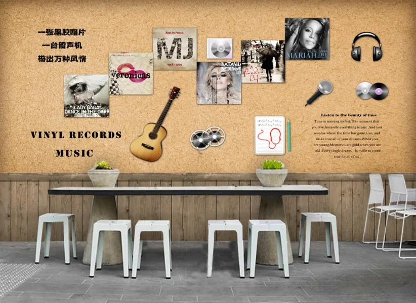 

Custom Europe and America nostalgic retro music theme bar background wallpaper mural