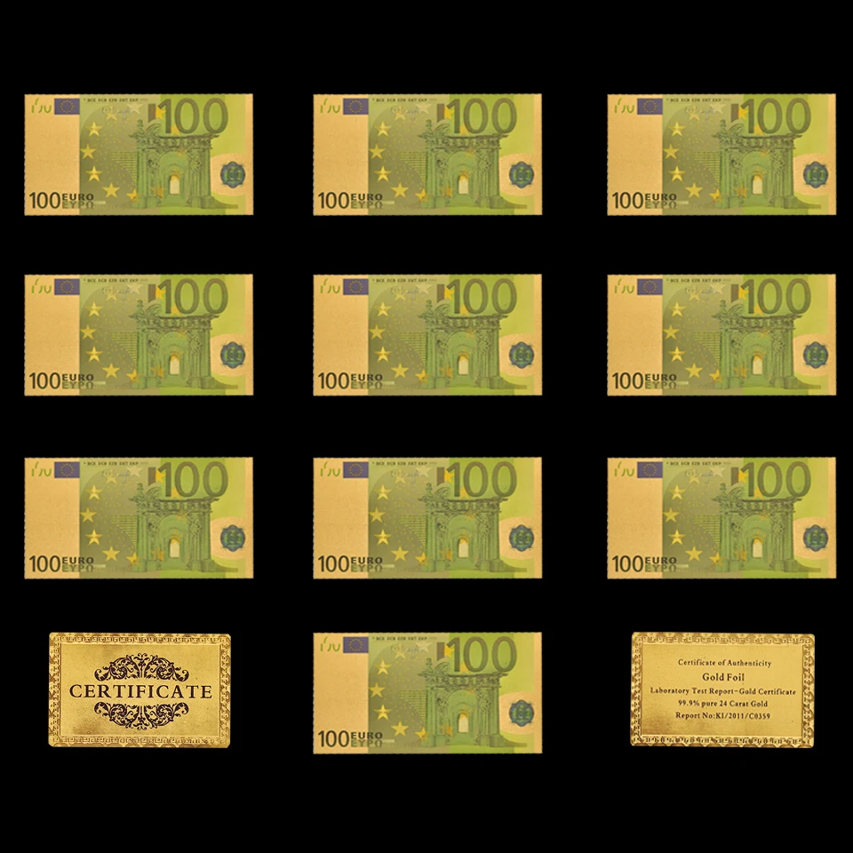 

10PCS Collection Currency 24K 100 Euro Gold Banknote Paper Money Note Bill