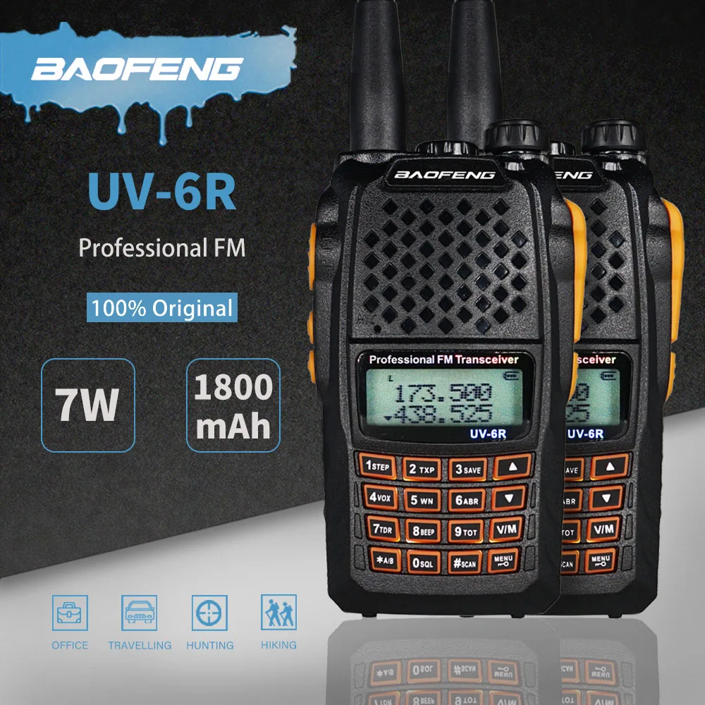 Most Popular dJHls 2 stücke Baofeng UV 6R Walkie Talkie 7W Dual Band Two Way Radio UV 6R FM Transceiver VOX Jagd Schinken CB Radio Upgrade UV 82 Übertragen