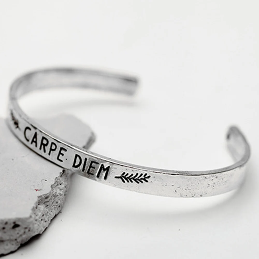 

1pcs Vintage "CARPE DIEM Open Cuff Bracelet Bangles Brief Copper boho Statement Women Simple Jewelry Hot Selling Gifts