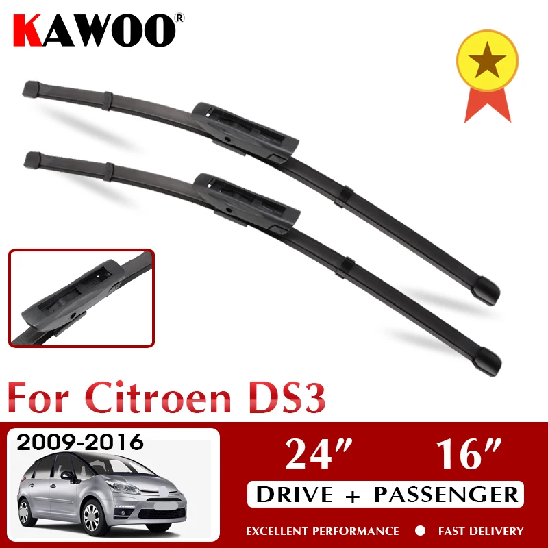 

KAWOO Wiper Car Wiper Blades For Citroen DS3 2009-2016 Windshield Windscreen Front Window Accessories 24"+16" LHD RHD