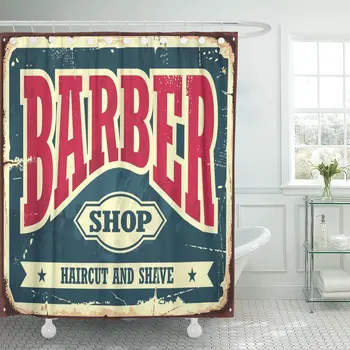 

Shower Curtain Beard Barber Hipster Haircut and Shave Vintage Sign Barbershop Retro Old Classic Waterproof Polyester Fabric Set