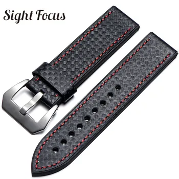 

20mm 22mm 24mm 26mm Carbon Fiber Leather Strap for Pam Sunnto Wristbands Watch Bands Male Bracelets Mens Belt Watch Accessories