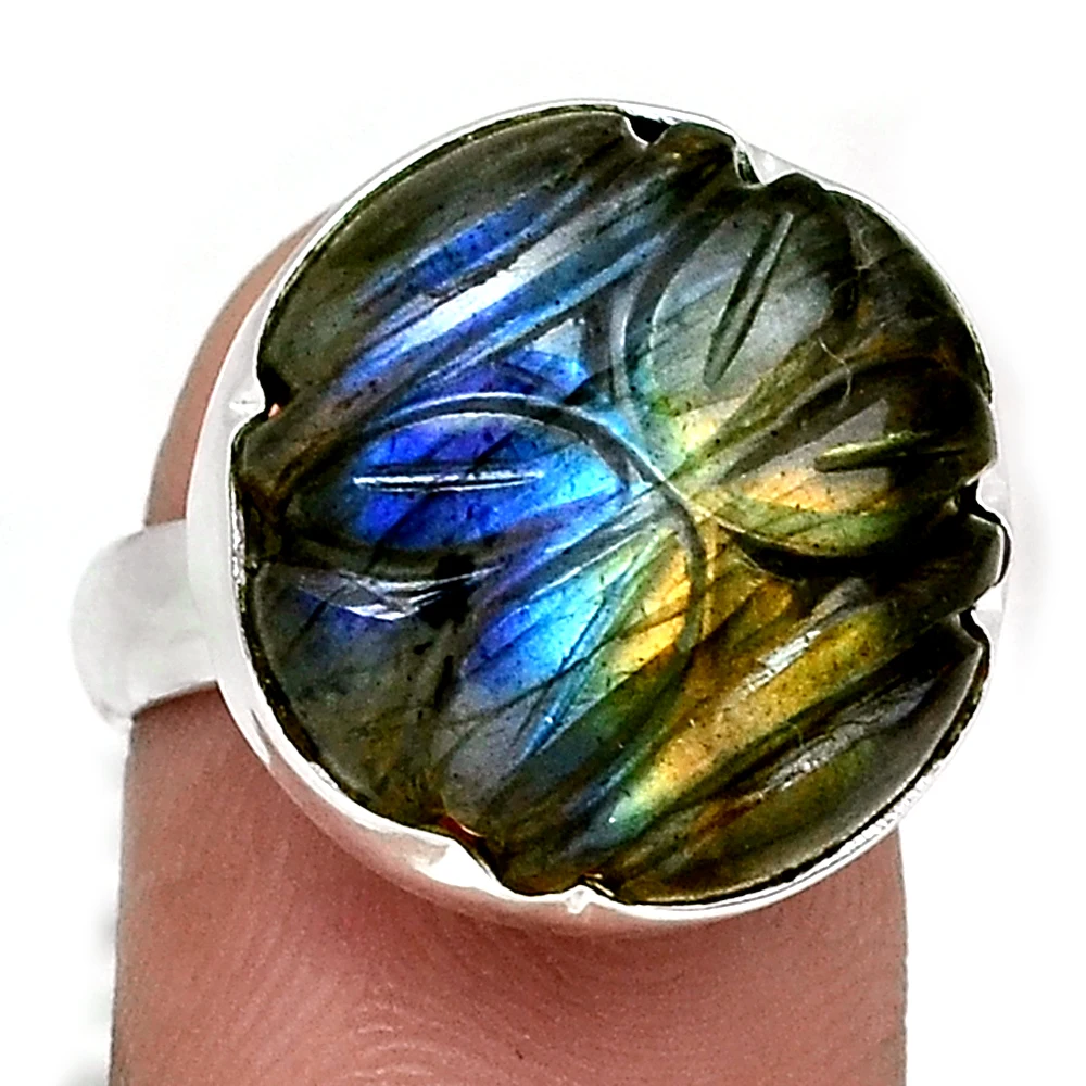 Genuine Carved Labradorite Ring 925 Sterling Silver USA Size : 6.25 AR4342 | Украшения и аксессуары