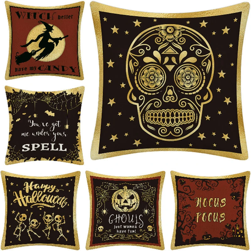 45cm Halloween Black Flax Pillowcase Witch Ghost Party Pumpkin Trick or Treat Party Happy Halloween Party Decor for Home 2021