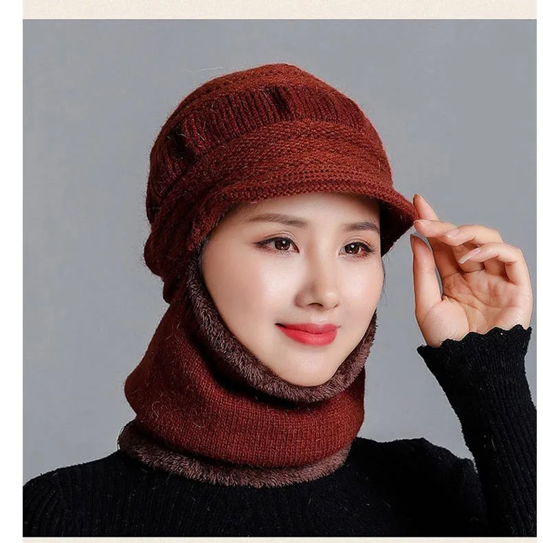 Зимние шапки Skullies Beanies, шляпа для мамы, модная женская шерстяная шапка-шарф, Балаклава, маска, шапка, вязаные шапки в полоску