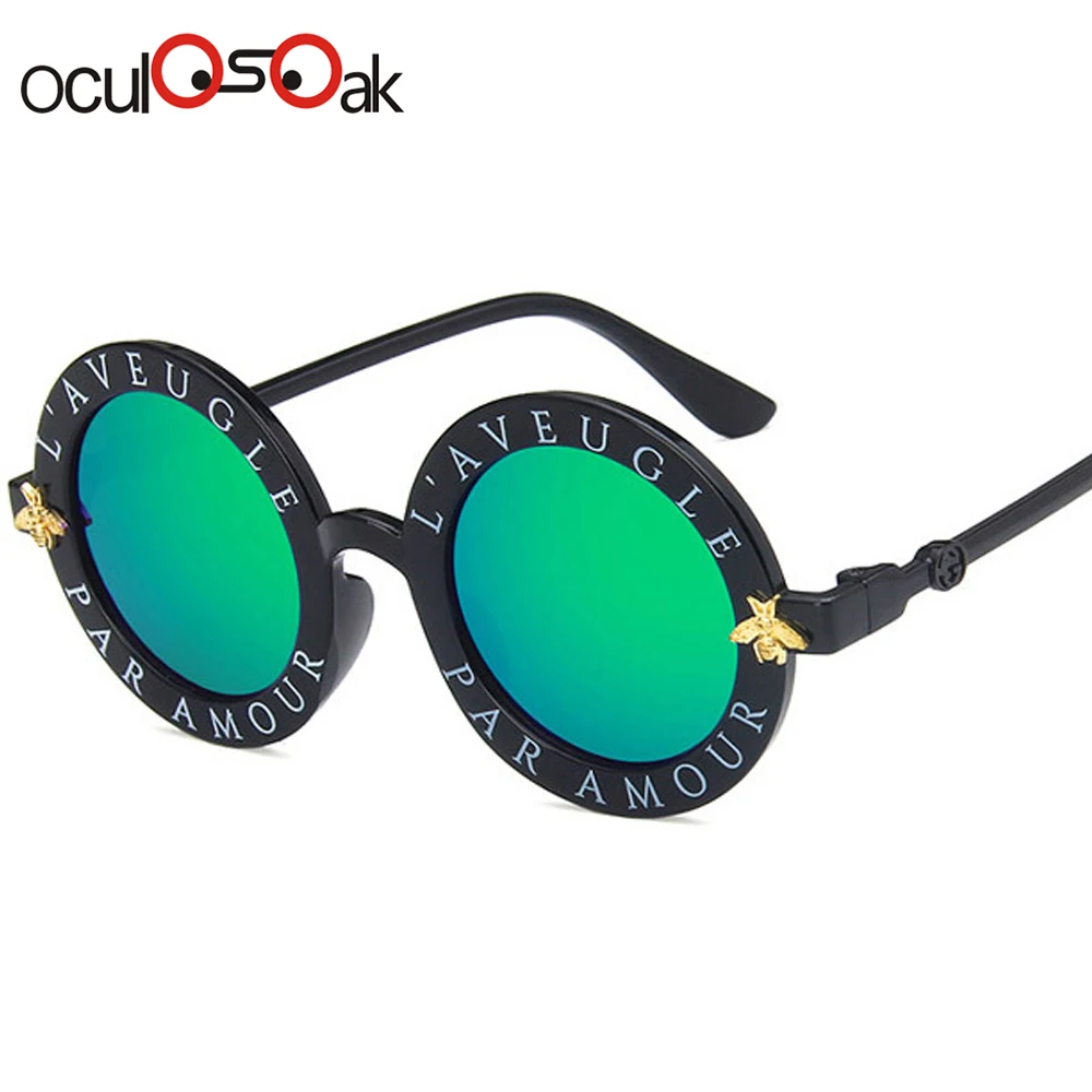 green lens Горячая стимпанк пчела дети солнцезащитные очки мальчики девочки Роскошные винтажные детские солнцезащитные очки круглые солнцезащитные очки Oculos Feminino аксессуары - Цвет линз: green lens