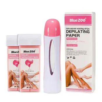

4 In 1 Body Hair Removal Tools Set Roll-On Cartridge Depilatory Wax Heater Non-Strip Machine Kit Non-Woven Strips Waxing Paper
