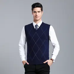 MACROSEA Высококачественная брендовая мужская шерстяная жилетка мужской дизайн для отдыха Argyle без рукавов шерстяной свитер мужской деловой