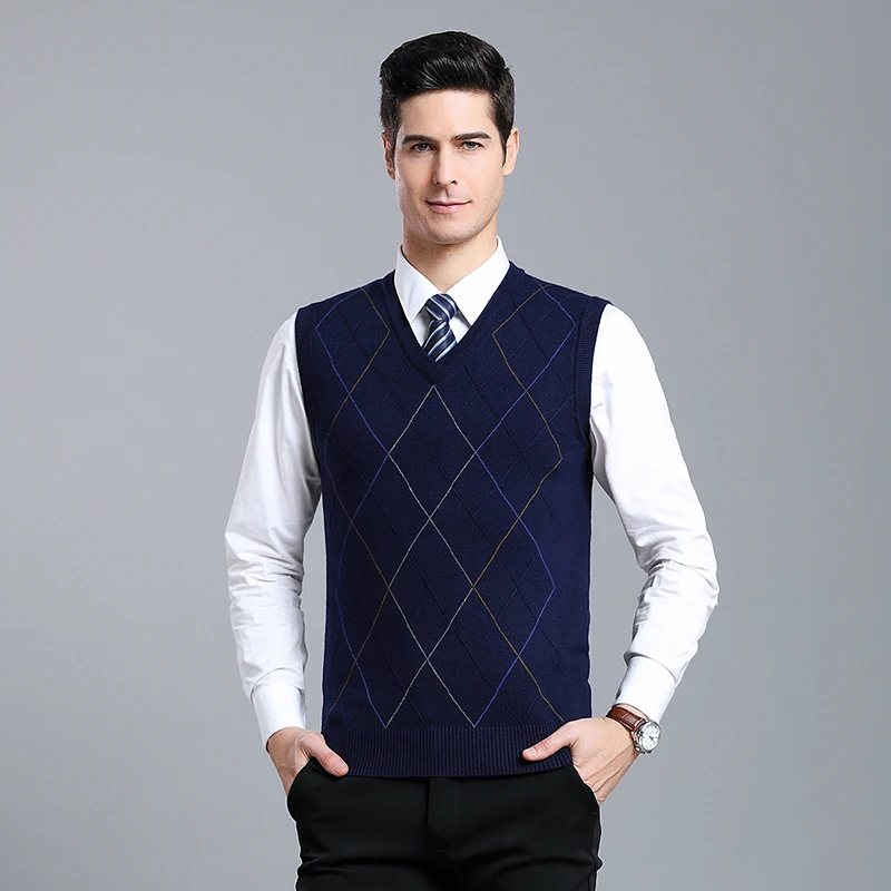 

MACROSEA High-quality Brand Men's Wool Vest Men's Leisure Design Argyle Sleeveless Wool Sweater Male Formal Casual Pullover 1681