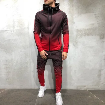 

Men color Gradient gradual change Patchwork Sweatshirt Top Pants Sets fitness Suit Tracksuit Autumn/winter 3d digital printing