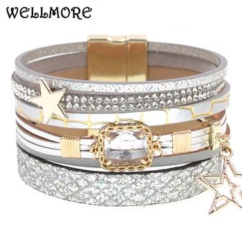 

luxury Leather Bracelets For Women Trendy 4 Colors stars Charm bracelet Femme Wrap Bracelets & Bangles fashion Jewelry