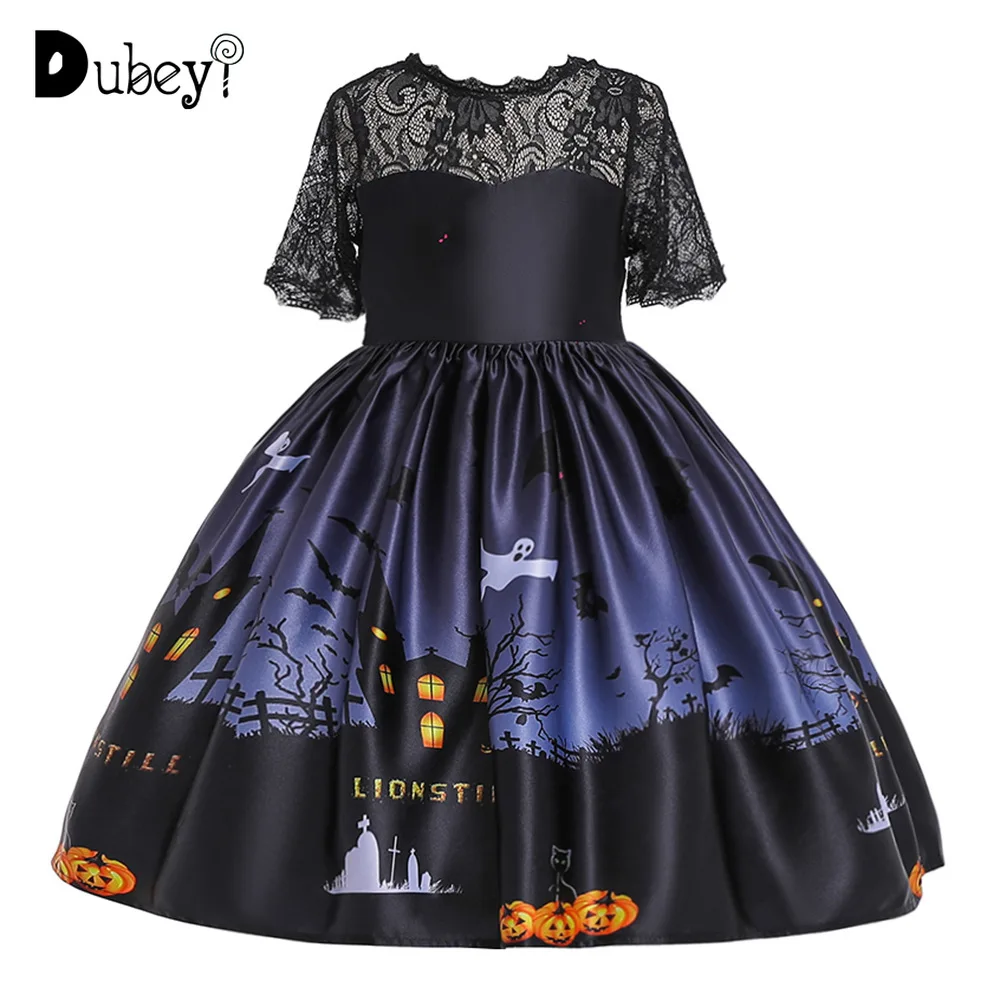 

Halloween Clothes Girl Cartoon Print Party Dress Girls Holiday Dresses Halloween Dress Up Costume for Kids Girls