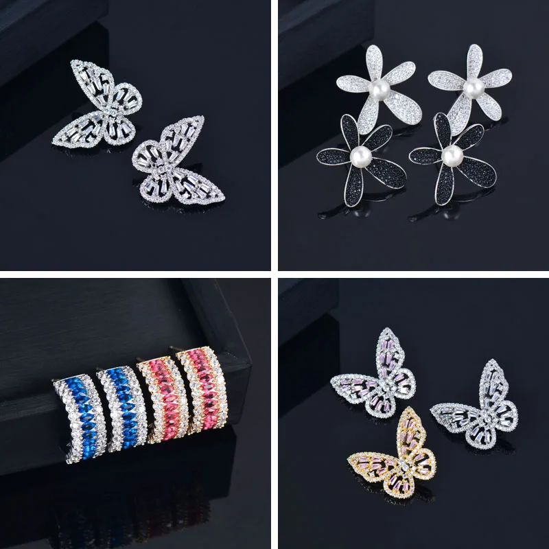 SINLEERY бабочка пустотелые серьги гвоздики золотого и серебряного цвета Цвет розового белого с украшением в