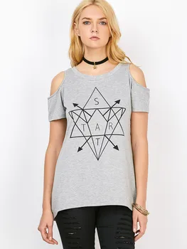 

5428 # Geometry Element Printed Shirt Women's Sexy Strapless Short Sleeve Women's 2020 New T-shirt
