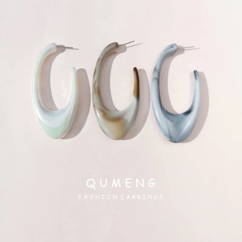 QUMENG простые ослепительные цветные серьги кольца из смолы модные большие круглые