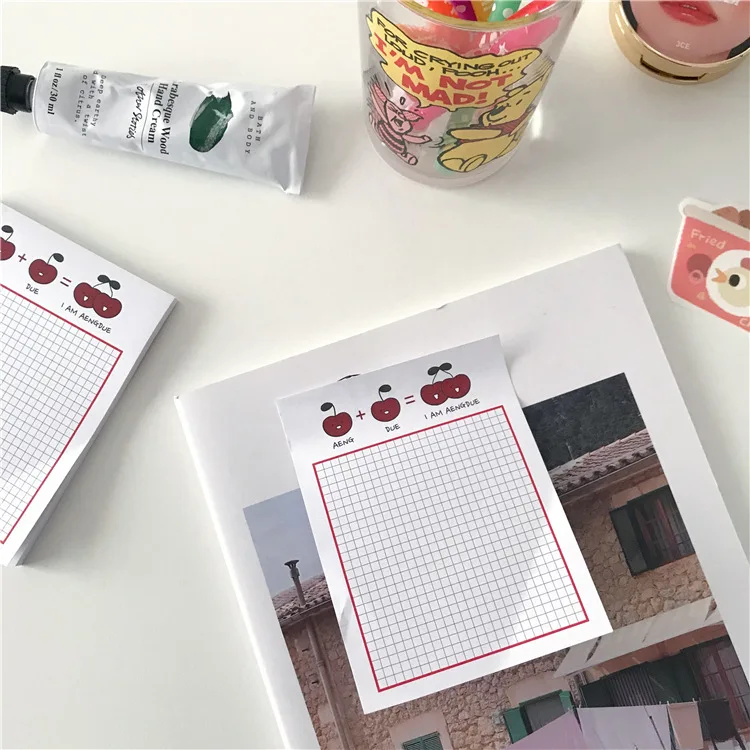 50 шт. INS Red love cherry grid блокнот мультфильм Kawaii блокнот для заметок Корея Sticky Note N Times стикер бумага для заметок сообщение книга офис