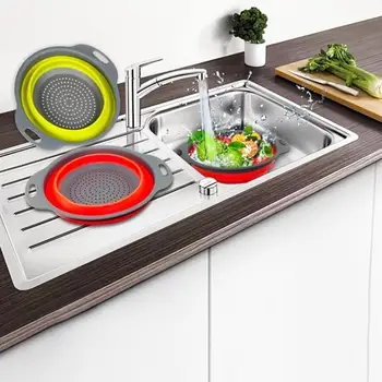 

Foldable Silicone Colander Fruit Vegetable Washing Basket Strainer Strainer Collapsible Drainer With Handle Kitchen Tools