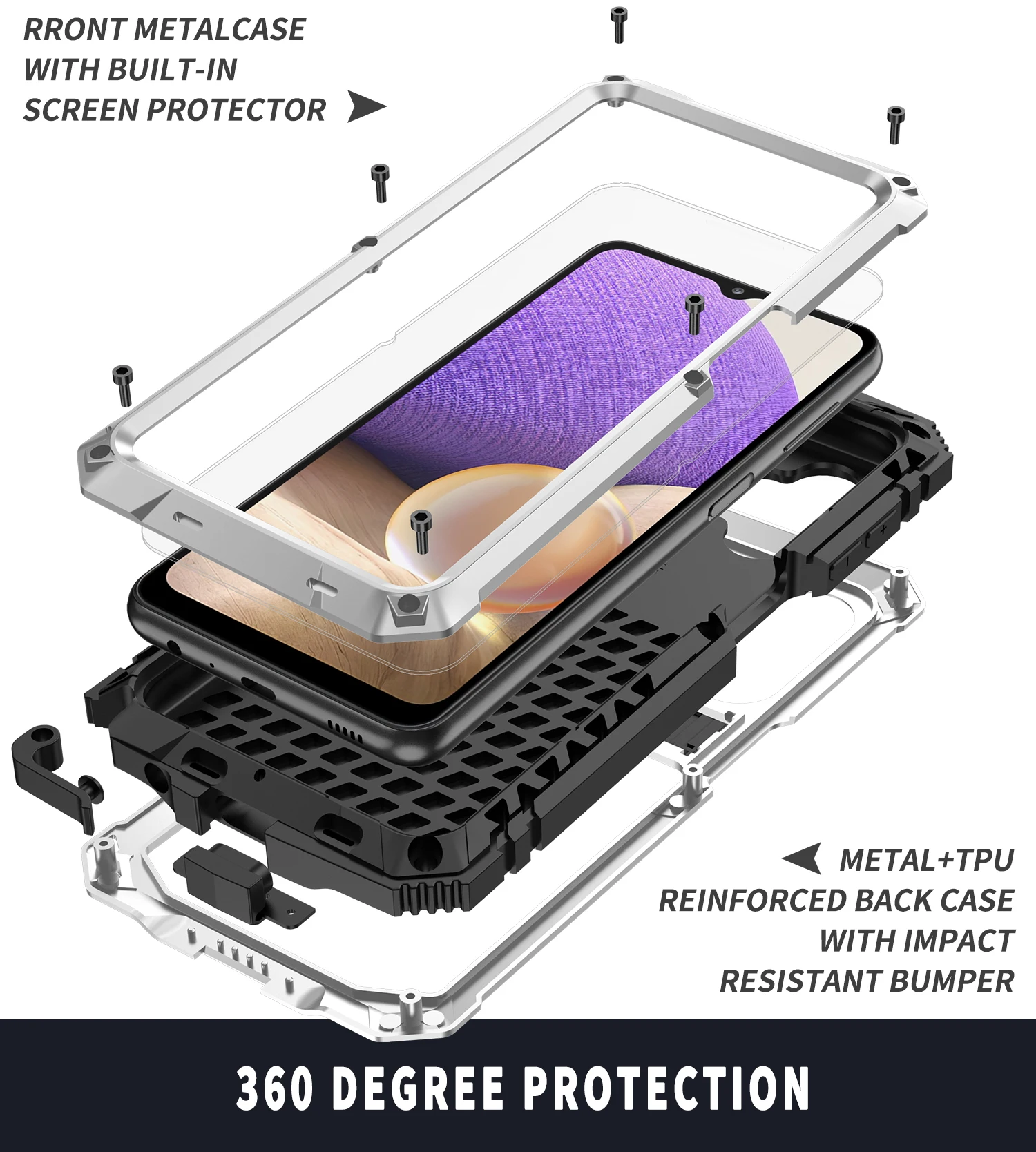 For Samsung A32 5G A326B Case Metal Shockproof Cover For Samsung Galaxy A32 4G Waterproof Cover 360 Full Body Armor Stand Case