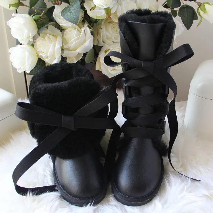 Black-C BONJEAN/Лидер продаж; Модные женские зимние ботинки из натурального меха; зимние ботинки из натуральной овечьей кожи; теплые женские ботинки; - Цвет: Black-C