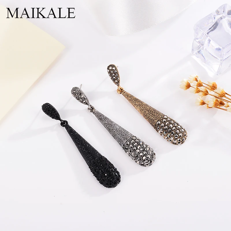 

MAIKALE New Simple Water Drop Vintage Earrings Alloy Drop Earing Exaggerated Rhinestone 3 Color Long Earrings For Women To Gift