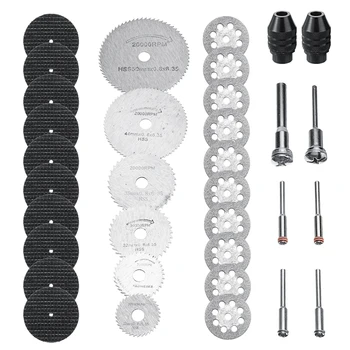 

34Pcs Mini Circular Cutting Wheel Set HSS Cut Off Discs Set For Mini Drill Rotary Tool Accessories With Mandrel 22mm-50mm