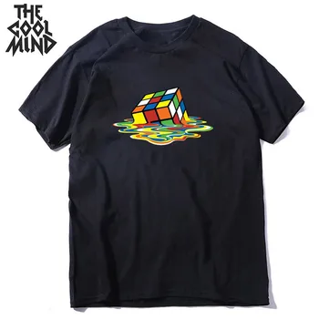 

COOLMIND 100% cotton short sleeve melting magic cube print men T shirt loose streetwear hiphop men tshirt male tops tee shirts