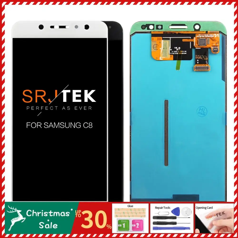 AMOLED дисплей lcd для SAMSUNG Galaxy C8 lcd дисплей кодирующий преобразователь сенсорного экрана в сборе Замена для SAMSUNG Galaxy C8 lcd
