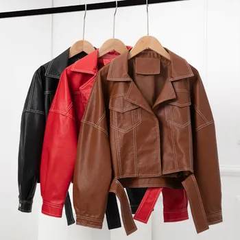 

2020 New Autumn Moto Leather Jacket Women Short Leather Jacket Biker Coat Outerwear Loose Faux Leather Motorcycle Jacket