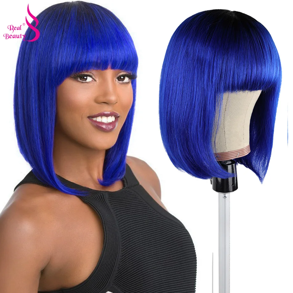 real hair wigs blue