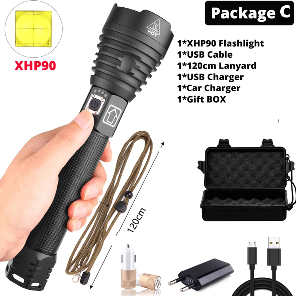 Супер яркий XHP70 светодиодный светильник-вспышка XLamp Zoom фонарь мощный светильник USB Перезаряжаемый водонепроницаемый светильник для использования 18650 26650 для кемпинга - Испускаемый цвет: Package   C