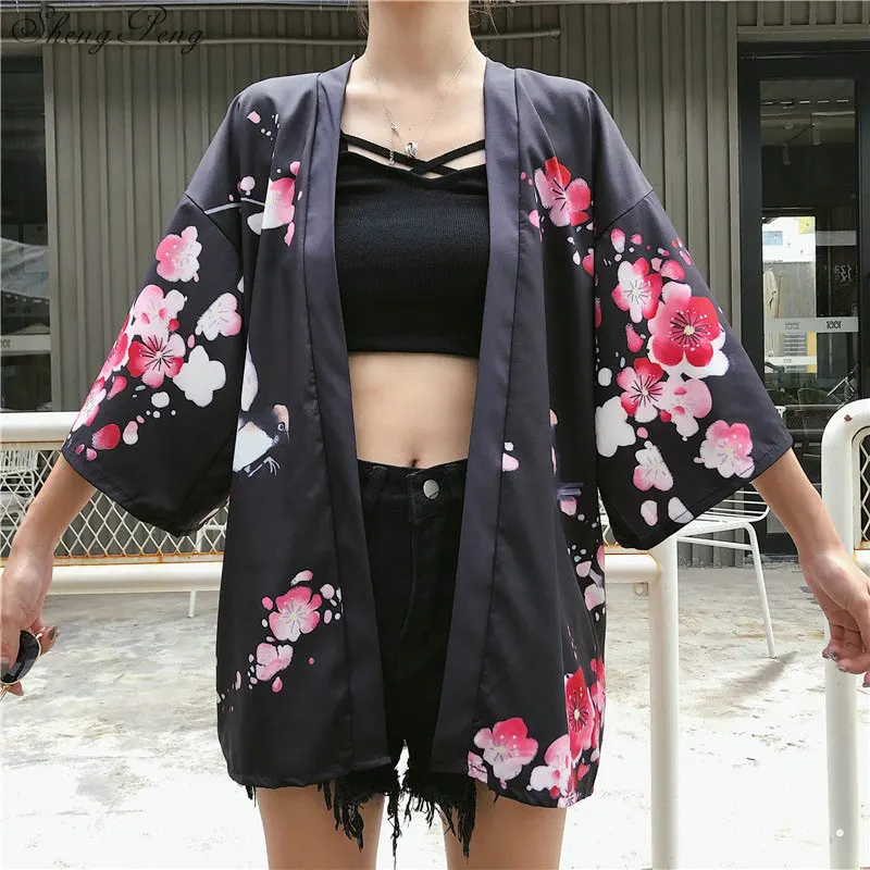 Kimonos woman yukata female Japanese outfits streetwear geisha women's kimono cosplay harajuku clothing haori obi V1634