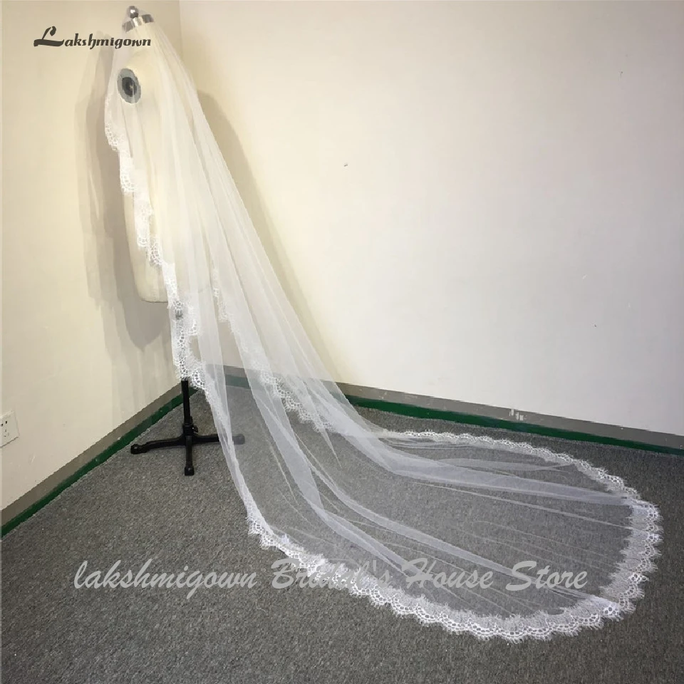 Lakshmigown винтажная Длинная свадебная фата, кружевная кромка сексуальные свадебные аксессуары de novias