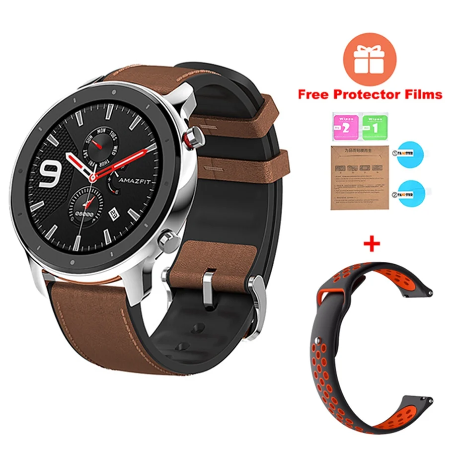 Silver Silicone red Бесплатные TWS глобальная версия AMAZFIT GTR Смарт-часы 47 мм 5 АТМ водонепроницаемые Смарт-часы Bluetooth 5,0 монитор сердечного ритма 12 спортивных режимов - Цвет: Silver Silicone red