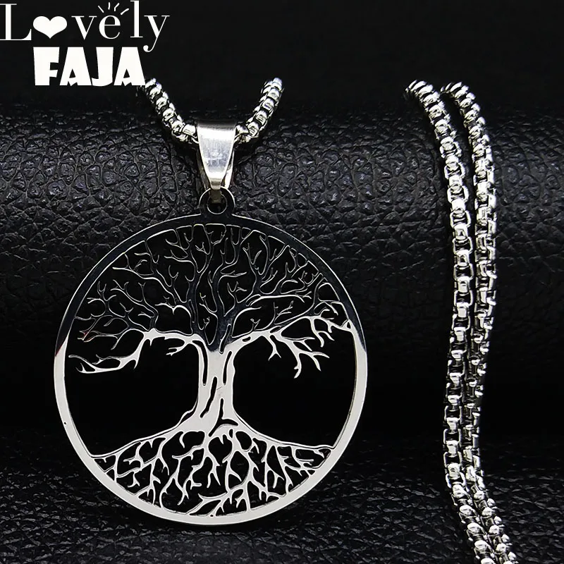 

2019 Tree of Life Stainless Steel Statement Necklace for Men Silver Color Statement Necklace Jewelry cadenas para hombre N19721