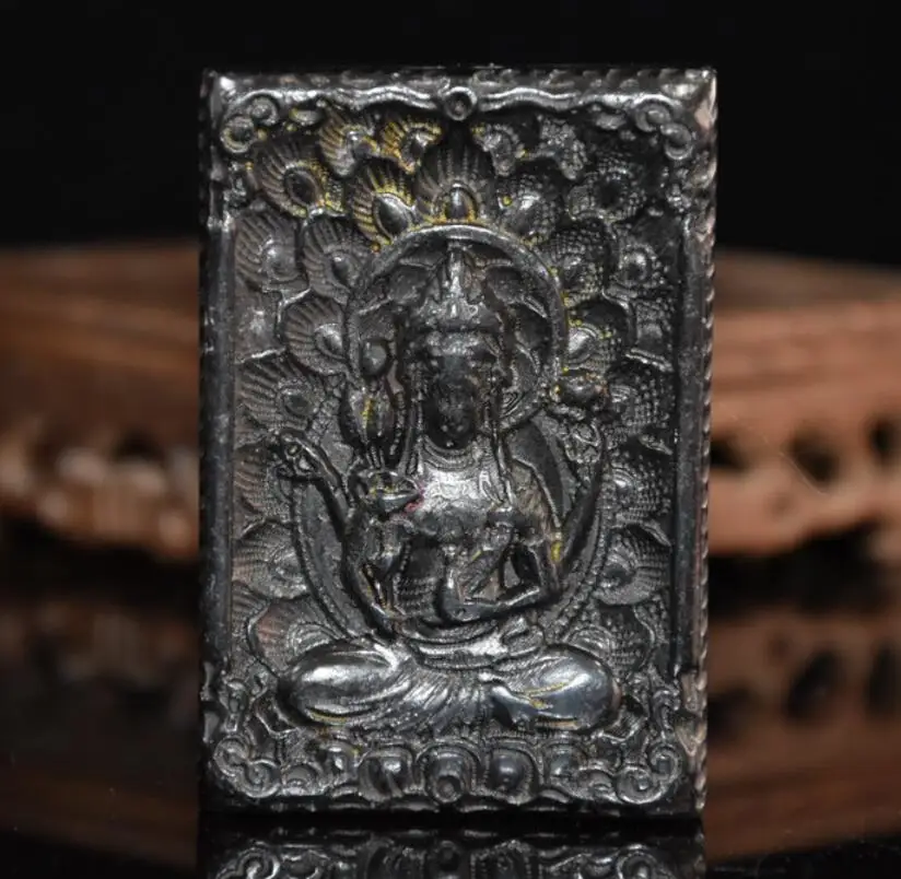 HongshanculturearchaizeblackironmeteoriteFourarmGuanyinBuddhaamuletpendantsmall