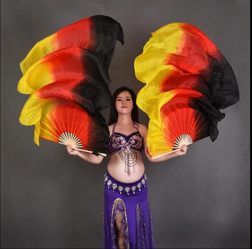 1 Pair 70"x35" Belly Dance Silk Fan Veils White Royal Blue Horizontal Gradient Bamboo Long Fans Veil For Women Kids Wholesale - Цвет: as picture
